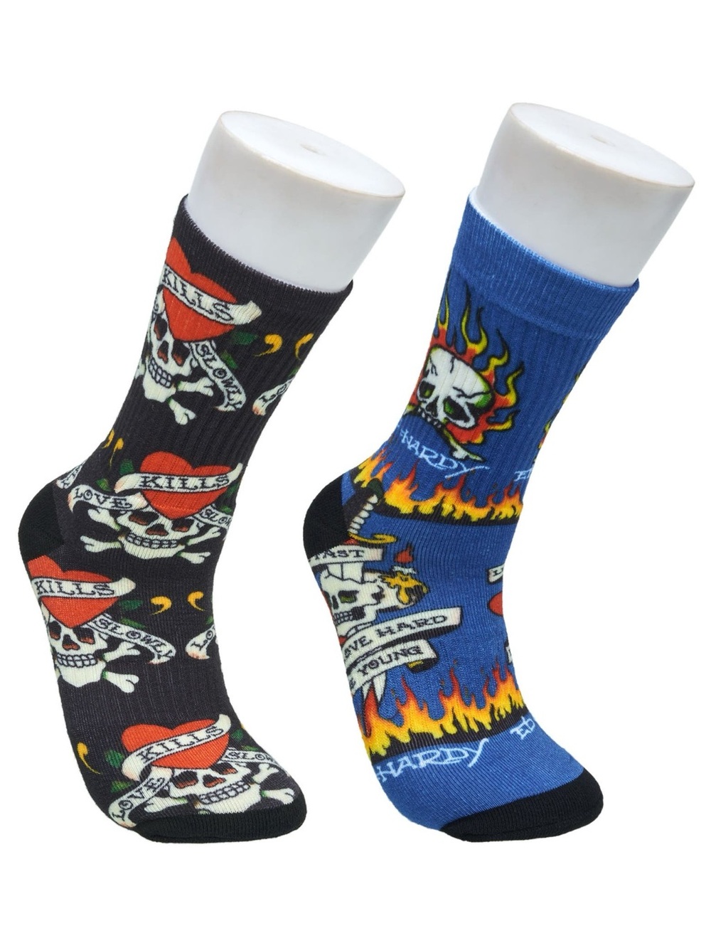 2 pack of Ed Hardy Skull Crew Socks - Black & Blue